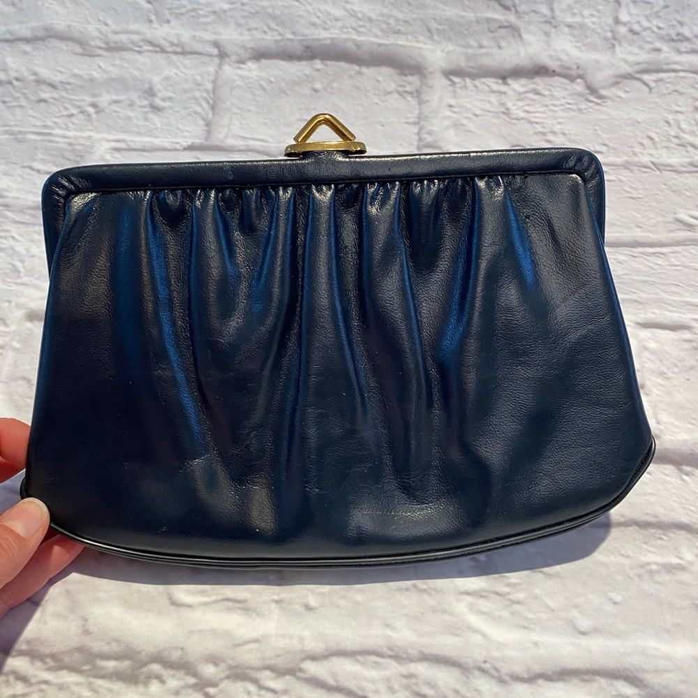 Vintage Black Leather Clutch with Interior Mirror